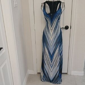 VENUS Blue and White Chevron Maxi Dress